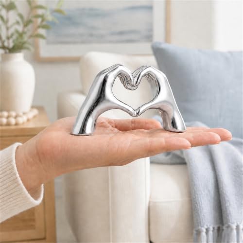 Silver Heart Hand Decorative Sculpture, Room Home Decor Aesthetics for Office, Living Room, Coffee Table, Dining Table, Center Entrance, entryway, TV Stand, Tabletop Decorations. - Image 3