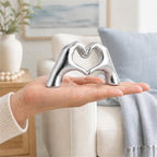Silver Heart Hand Decorative Sculpture, Room Home Decor Aesthetics for Office, Living Room, Coffee Table, Dining Table, Center Entrance, entryway, TV Stand, Tabletop Decorations. - Image 3
