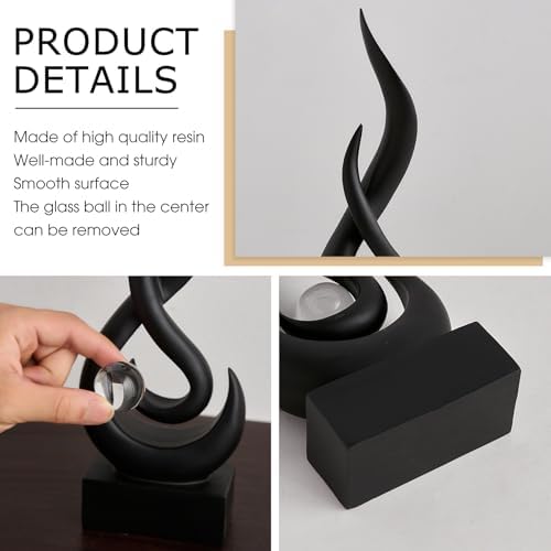 FJS Black Abstract Flame Sculpture for Living Room Coffee Table Decor - Image 6