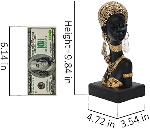 Lescafita African Lady Bust Sculpture with Golden Headwrap – Resin Figurine with Earrings and Necklace, Modern African Woman Statue for Home Decor and Cultural Gift - Image 3