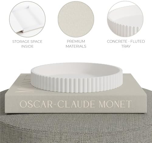 Decorative Concrete Tray & Book Decor Set - Scalloped Tray & Linen Box - Image 7