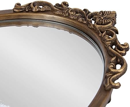 Kate and Laurel Arendahl Vintage Oval Mirrored Decorative Tray; 17 x 10; Antique Gold; Traditional Ottoman Tray for Living Room Home Decor with Ornate Detailing - Image 6