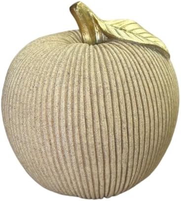 Desert Sand Apple Figurine with Gold Leaf, Textured Resin Fruit Sculpture, Minimalist Neutral Home Decor Statue for Kitchen Counter, Coffee Table & Shelf Decor by Dwelloria