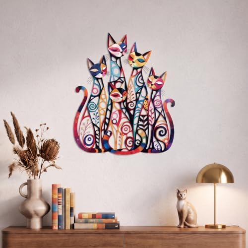 Wesiti Cat Wall Art Iron Sculpture 10.4 x 12.6 Inches Mid Century Muted - Image 3