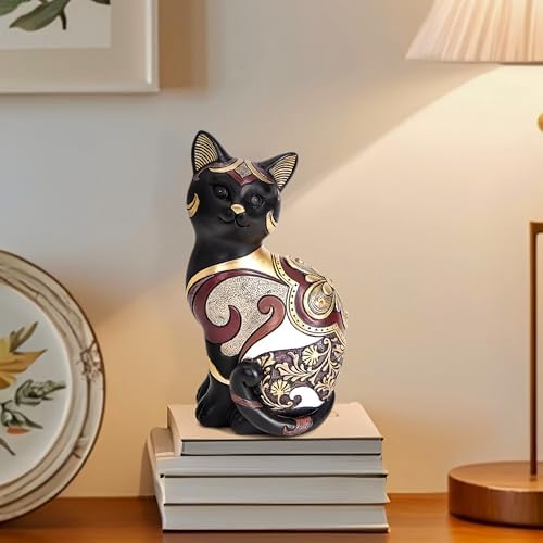Black Cat Statue Home Decor Accent Boho Cat Figurines and Sculptures for Living Room Bedroom Shelf Office Table, Cats Art Decoration Vintage Matt Animals Gift for Cats Lovers, Woman Mom - Image 5