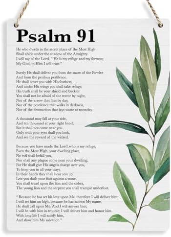 Inspirational Scripture Wall Art Bible Verses Psalm 91 Wall Decor Christian Wall Art Decor Prayer Room Decor Religious Gifts, Wooden Sign for Home Office Nursery Bathroom Decoration 8x10 Inches by BELLOWDEER
