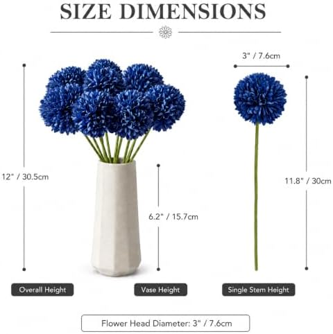 Mandy's 12pcs Artificial Royal Blue Ball Chrysanthemum Flowers - Image 3