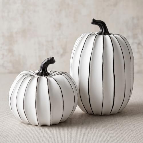 FESTGLOX White and Black Halloween Pumpkin Decor, Small Resin Pumpkin Set by FESTGLOX