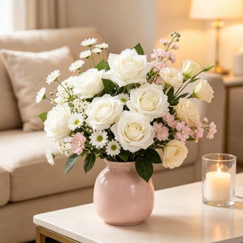Kimura's Cabin 12pcs Real Touch White Roses Artificial Flower Lifelike Rose - Image 4