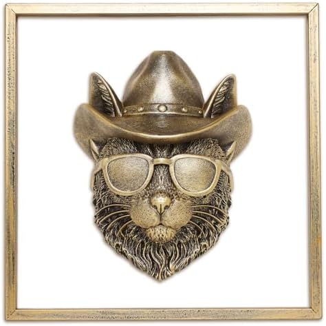 Newinhome Animal Heads Wall Decor (Includes Metal Frame) Resin Animals Sculptures Head Wall Hanging Decoration Gold vintage Wall Sculpture for Living Room Bedroom Office(Bobcat) by Newinhome