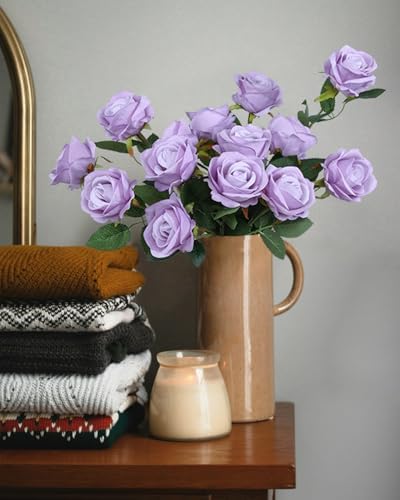 Coferset 50pcs Velvet Artificial Roses Flowers in Bulk,Lavender Purple - Image 4