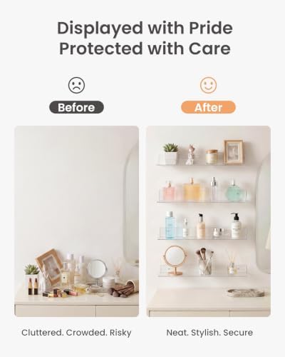 upsimples 4 Pcs 15" Acrylic Shelves for Wall Storage and Organizer, Clear - Image 3