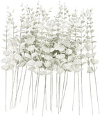 ABAJI 24 PCS Eucalyptus Stems Plastic Vivid Leaf Decorations Artificial Leaves Fake Faux Greenery Plant for Home Office House Table Desk Decor Wedding or Party Vase Forever Live by ABAJI