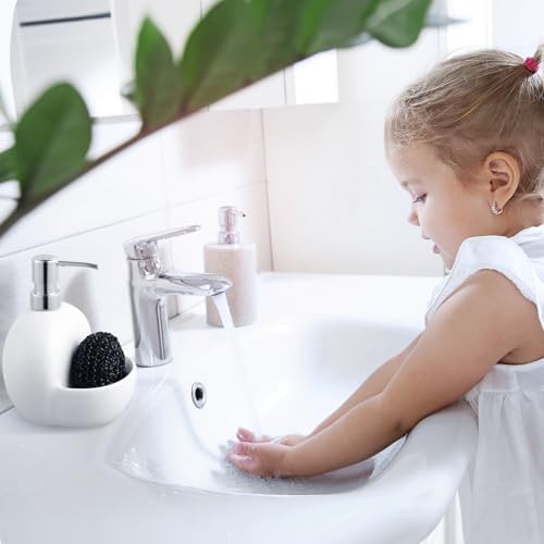 RQYIXI 2-in-1 Ceramic Soap Dispenser with Sponge Holder,White,25 Oz - Image 4