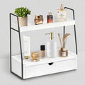 2-Tier Bathroom Countertop Organizer with Drawer, Wood Vanity Shelf White by dreampossible