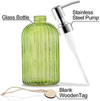 MOCLIF 16 OZ Soap Dispenser，Tempered Glass Clear Vertical Stripe with 304 Rust Proof Stainless Steel Pump Refillable Liquid Hand Soap Dispenser，for Bathroom, Kitchen, Dish Soap，Lotion (Green) - Image 3