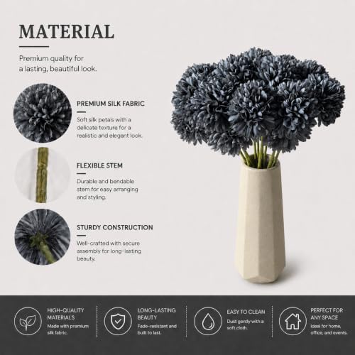 Mandy's 12pcs Artificial Dark Grey Ball Chrysanthemum Flowers - Image 4