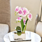 Artificial Real Touch Orchid Flowers with White Ceramic Vase, Light Purple - Image 4