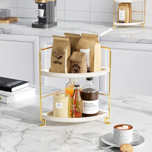 FSyueyun 2-Tier Corner Bathroom Counter Organizer, Vanity Tray, Gold - Image 6