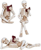 3 Piece Halloween Indoor Decor Figurines Sitting Skeleton Statue Halloween Decorations mini Reading Skull Figurine Home Decor for Living Room Table Shelf Ornament by Unknown
