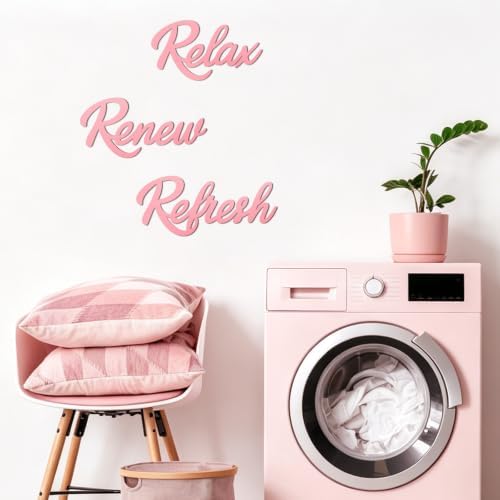 3 Pieces Bathroom Wall Decor Wooden Relax Renew Refresh Sign (Pink) - Image 7