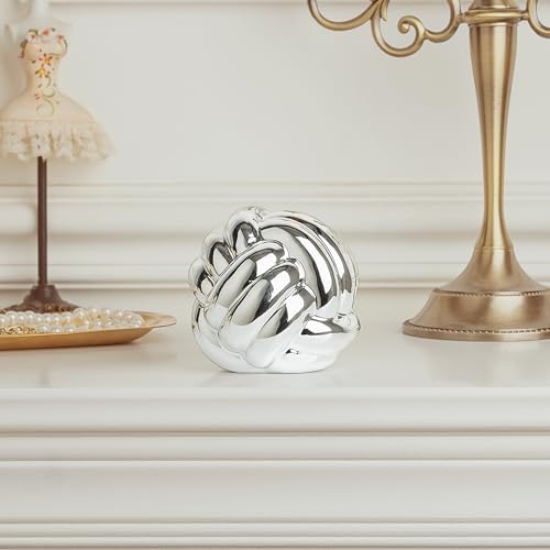 Small Silver Knot Decor, Chain Link Decor, Coffee Table Decor, Book Shelf Decor, Entry Table Decor, Aesthetic Minimalist Decorative Objects for Modern Home Living Room, Desk Decor for Office (Silver) - Image 2