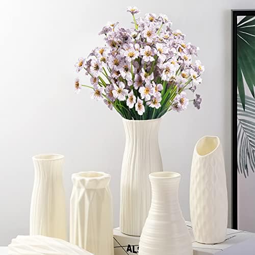 Outdoor Artificial Fake Flowers Plants - 24 Bundles UV Resistant Artificial Violet Plastic Faux Flowers Greenery Shrubs for Outdoor Hanging Plants Garden Porch Window Box Decor (White) - Image 5
