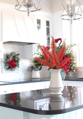 Oairse 8 Pcs Christmas Tree Picks and Sprays Red Glitter Christmas Picks 28" Christmas Glitter Feathers Leaves Stems for Christmas Tree Filler Branches Wreaths Centerpieces Holiday Decorations - Image 5