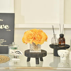 Silk Roses in Glass Vase with LED, Low Centerpiece for Table, Golden Yellow - Image 6
