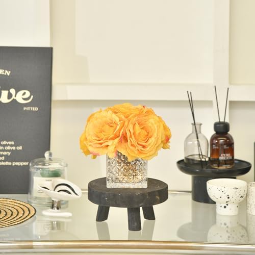 Silk Roses in Glass Vase with LED, Low Centerpiece for Table, Golden Yellow - Image 6