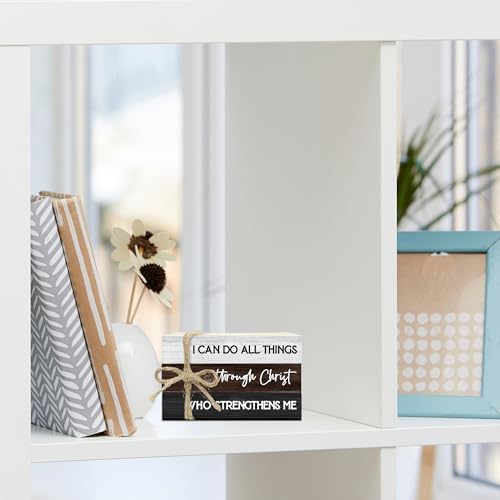 Decorative Books for Home Decor, Wood Book Stack for Table Decor, I Can Do All Things Through Christ Who Strengthens Me Decoration Books for Office Shelf, Farmhouse Stacked Books Decoration (L71) - Image 5