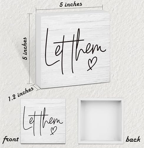 Let Them Wooden Sign, Desk Decorations For Women Office, 5x5 Inch Farmhouse Funny Office Decor Wood Box Sign, Desk Shelf Cubicle Accessories, Appreciation Gifts for Coworkers Boss, 04 - Image 2
