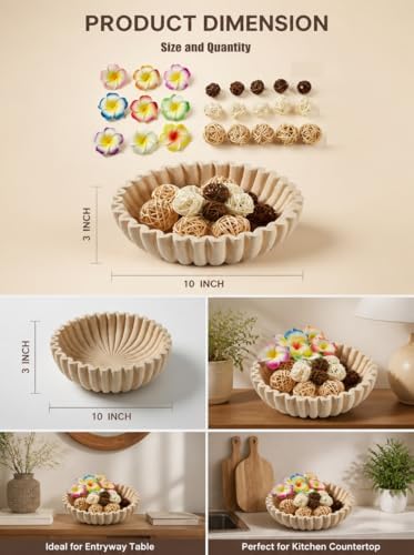 Ruffle Decor Large Decorative Bowl,fruit bowl kitchen stone bowl,bowl decor,Trendy home decor large Stylish Key Bowl for Entry Table - Image 3
