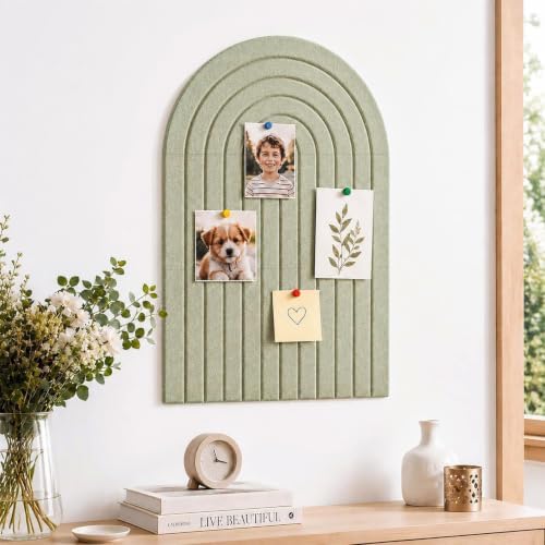 Large Arched Felt Bulletin Board, Sized 36" x 24" for Office & Wall Decor – 6 Customizable Adhesive Tiles with Pins are Perfect to Display Your Photos (Sage Green-A) by Unknown