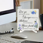 Floral Christian Wooden Sign Desk Decor, Positive Have Faith Bible Scripture Wood Plaque Sign With Stand for Church Prayer Room Home Office Desk Table Shelf Decoration, 5x5 Inch - Image 2