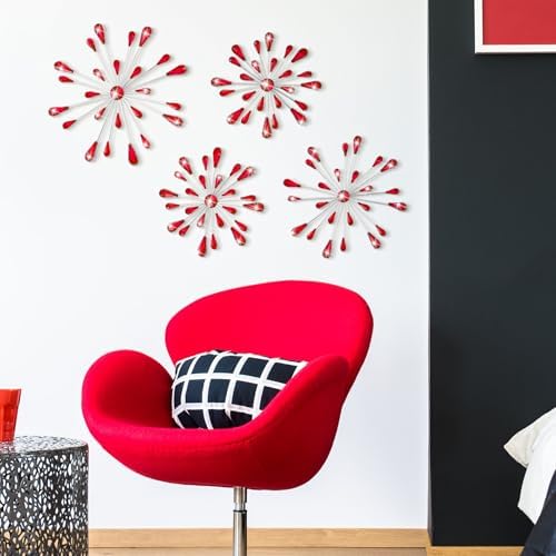 Hicarer 4 Pcs Starburst Wall Decor, Bling Metal Wall Art, Red - Image 3