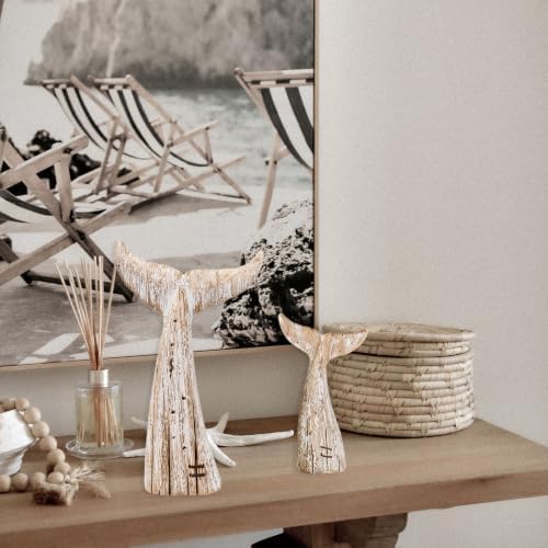Rustic Wood Whale Tail Decor Nautical Tabletop Decor Beach Coastal Themed - Image 6