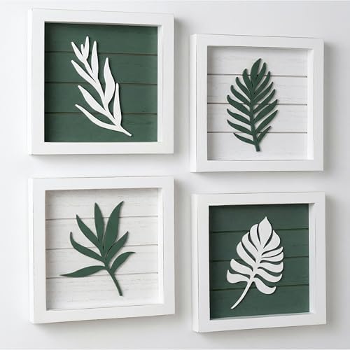 Tide and Tales 3D Green Botanical Wall Art, Framed Set of 4, Leaf Decor by TideandTales