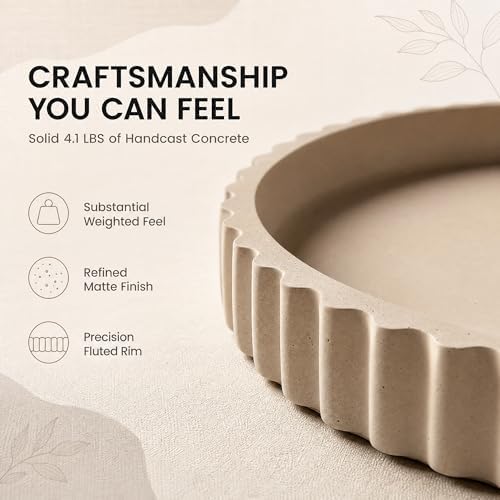 11-Inch Concrete Round Tray Home Decor for Coffee Table Decor - Round Coffee Table Tray - Circular Kitchen Island Trays - Decorative Trays- Beige - Image 3