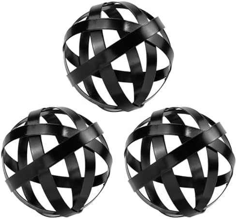 Kesywale 3.3 Inch Decorative Spheres Set of 3, Metal Band Decorative Balls Orbs Metal Spheres Home Decor Accents Dining Table Centerpieces for Living Room Bedroom Kitchen Office Coffee Table (Black) by Kesywale