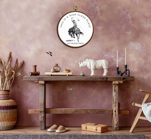 QKX Cowboy Wall Decor, Western Decor for Home, Printed Canvas Wall Hanging for Bedroom Kitchen Office, Round Wall Decoration, Ranch Decoration, Circular Wall Hanging with Hooks,5 - Image 3