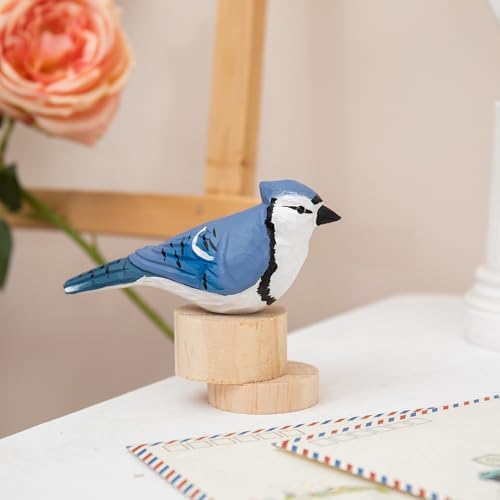 Handmade Wooden Blue Jay Bird Figurine – Backyard Blue Jay Home Decor, Cute Jay Knick-Knack for Bird Lovers, Unique Gift for Women, Mom, Friends – Rustic Nature Home Ornament by Unknown