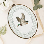dvhdajed Coquette Mallard Duck Oval Wall Art Decor, Farmhouse Country Ducks Framed Canvas Art, Rustic Mallard Duck Green Checkered Oval Wall Hanging Decor for Home Bedroom Nursery, 8.7x11.3 Inch - Image 4
