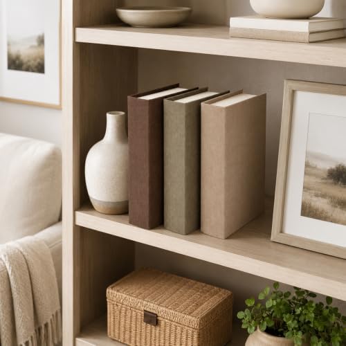 DECOR4SEASON Modern Linen and Wood Decorative Faux Book Boxes Set of 3, 10" - Image 6