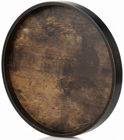 Hanobe Round Decorative Tray for Coffee Table Decor, Vintage Brown Finish by Hanobe