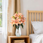 Garvee Faux Lily Flowers with Vase, 6 Heads Full Bloom Lily & 3 Buds, Long Stem Artificial Stargazer Lilies, Faux Tiger Bouquets in Glass Vase for Home Hotel Flower Arrangement Party Decor, Champagne - Image 6