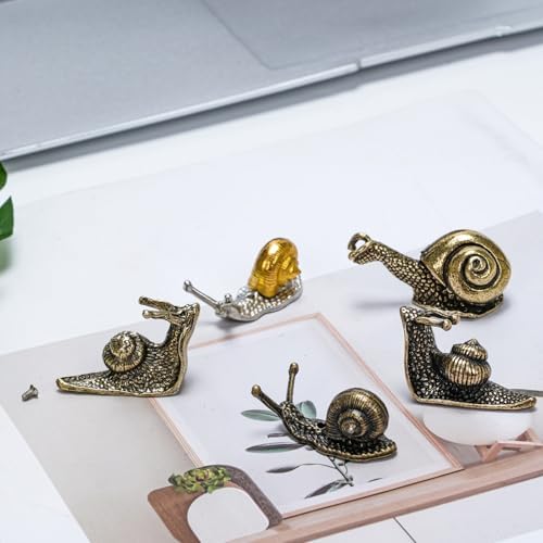 5Pcs Brass & Alloy Snail Statue mini Ornaments Retro、Antique Whimsical Cottagecore Decor, Brass Decor for Living Room、Desk and Bookshelf Figurines, Outdoor Garden Landscaping - Image 5