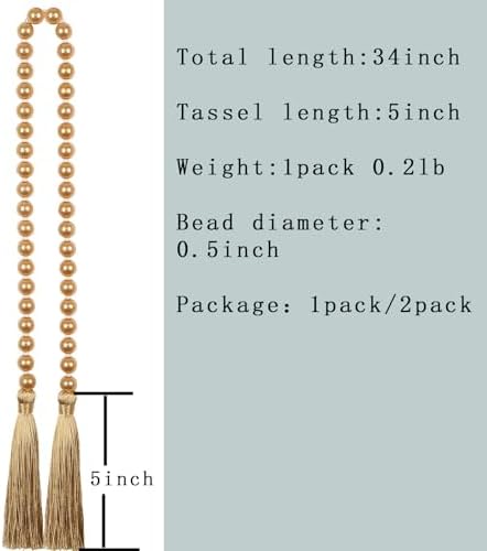 34 Inch Pearl Glass Bead Garland with Tassels-White, 2 Pack - Image 2