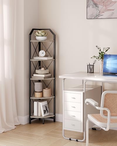 CHOEZON 5-Tier Corner Shelf, Industrial Corner Bookshelf, 59.4" Corner Storage Stand, Plant Stand Display Shelf, Corner Bookcase for Bedroom, Living Room, Home Office, Greige and Black TCJ10BG - Image 7
