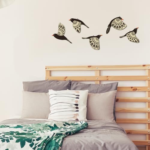Barydat 5 Pcs Wooden Bird Wall Art decor folk Birds art Decor,Black - Image 5